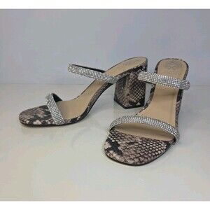 VINCE CAMUTO 8.5 Magaly Sandal Snakeskin Block Heels Rhinestone Double Strap NWT